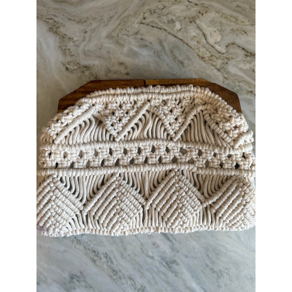 Vintage Macrame Bermuda Clutch Bag Natural